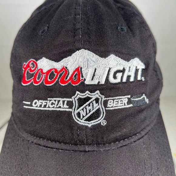 Coors Light Beer NHL Embroidered Logo Baseball Cap Hat Hook and Loop Black Red - Picture 3 of 7